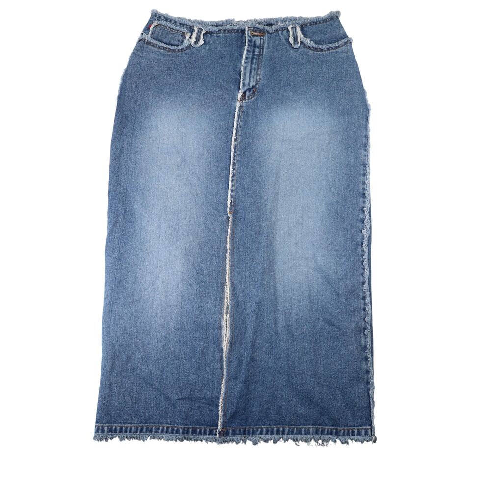 Vintage Y2k Zana Di Denim Frayed Edge Maxi Skirt
